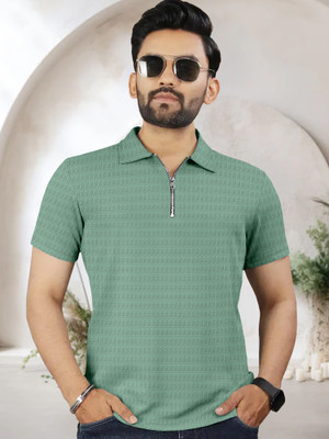 Triptee Solid Men Polo Neck Green T-Shirt
