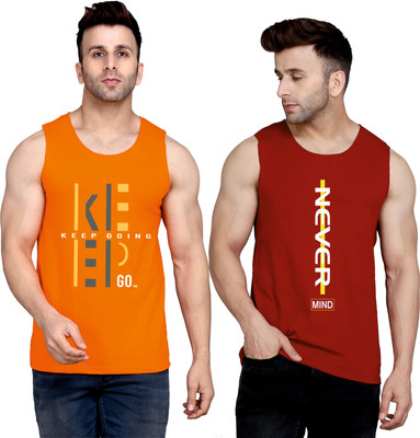 SLOWLORIS Printed Men Round Neck Orange, Maroon T-Shirt