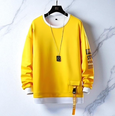 Autna Printed Men Round Neck Yellow T-Shirt