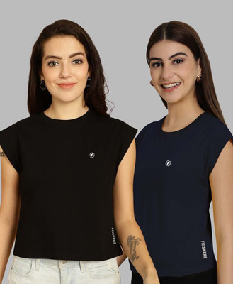 FRISKERS Solid Women Round Neck Multicolor T-Shirt