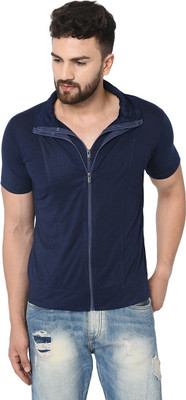 Tresna Trending Solid Men Polo Neck Blue T-Shirt