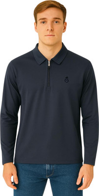 HOTMOD Solid Men Polo Neck Dark Blue T-Shirt