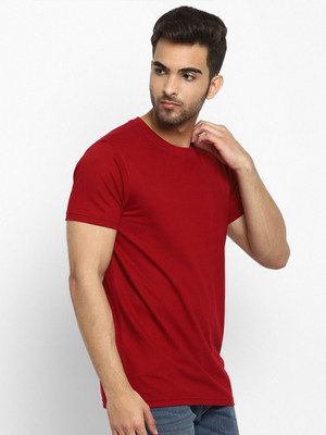 OrrganicChics Solid Men Round Neck Maroon T-Shirt