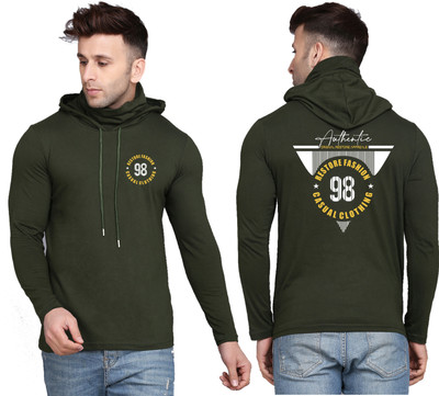 WOOSTRO Printed Men Hooded Neck Dark Green T-Shirt