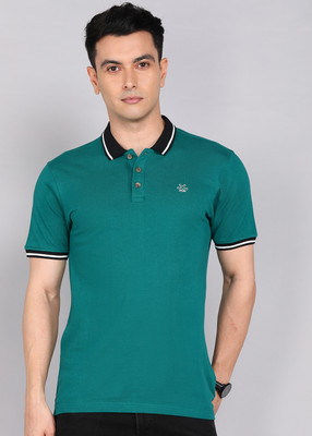 WROGN Solid Men Polo Neck Green T-Shirt