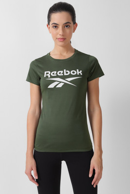 REEBOK Printed, Typography Women Round Neck Light Green T-Shirt