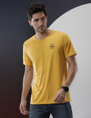 WROGN Solid Men Round Neck Yellow T-Shirt