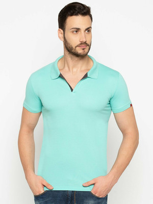 Status Quo Solid Men Polo Neck Blue T-Shirt