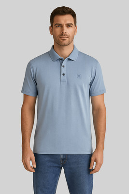 GO BIRDY Solid Men Polo Neck Blue T-Shirt