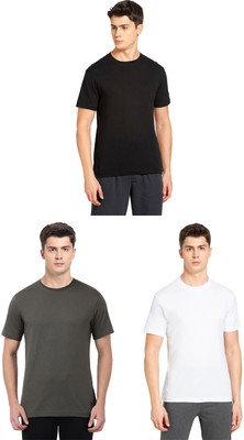 JOCKEY Solid Men Round Neck Black, Dark Green, White T-Shirt