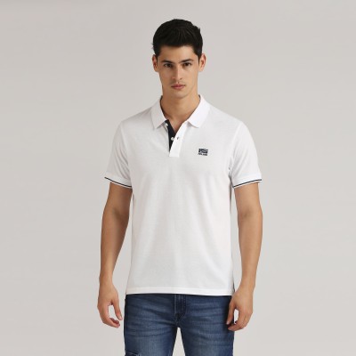 Pepe Jeans Self Design Men Polo Neck White T-Shirt