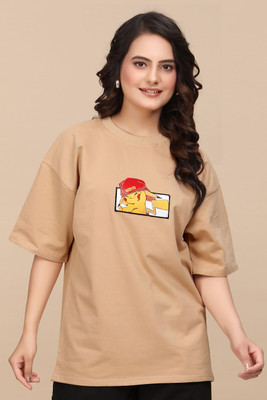 Moda Rapido Printed Men Round Neck Beige T-Shirt