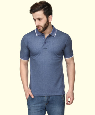 Spark The Melange Collection Solid Men Polo Neck Blue T-Shirt