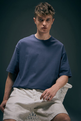 Maxzone Solid Men Round Neck Dark Blue T-Shirt