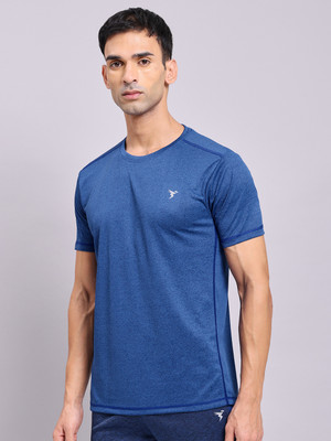 TECHNOSPORT Solid Men Round Neck Blue T-Shirt