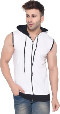 GEUM Colorblock Men Hooded Neck White, Black T-Shirt