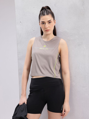 HRX by Hrithik Roshan Printed Women Round Neck Grey T-Shirt
