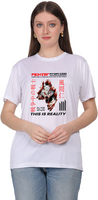 Fabrio Graphic Print Women Round Neck White T-Shirt