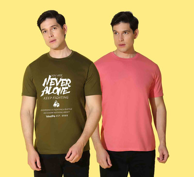 WOOSTRO Printed Men Round Neck Dark Green, Pink T-Shirt
