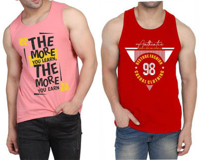 WOOSTRO Printed Men Scoop Neck Pink, Red T-Shirt