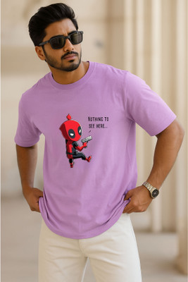 SINNER STREET Printed, Cartoon, Self Design Men Round Neck Purple T-Shirt