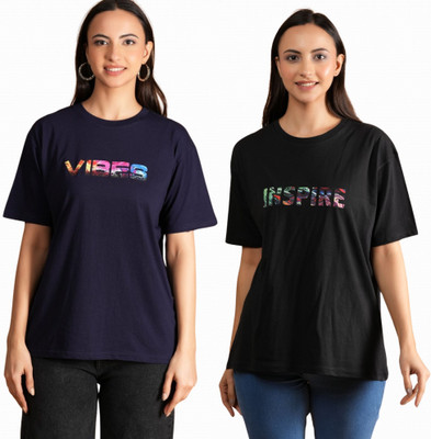 METRONAUT Printed Women Round Neck Multicolor T-Shirt