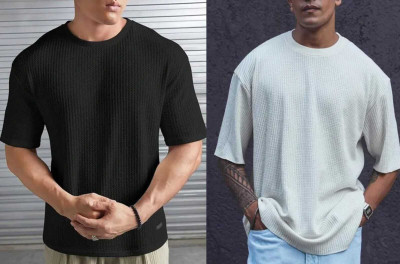 BOOM BAAM Self Design Men Round Neck Multicolor T-Shirt