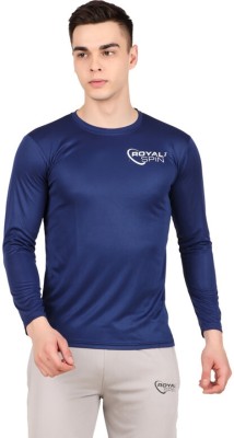 Royal spin Solid Men Round Neck Navy Blue T-Shirt