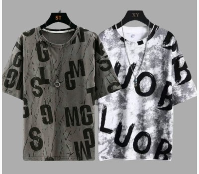 Marc Laurent Printed Men Round Neck Grey, White T-Shirt