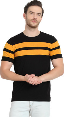 UNICUS APPAREL Striped Men Round Neck Black, Yellow T-Shirt