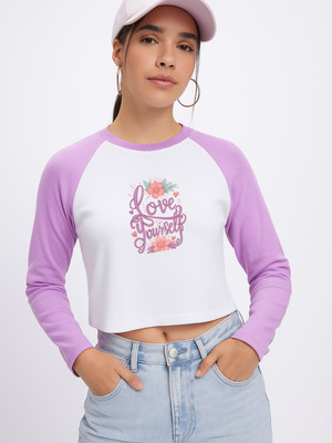 SZN Printed Women Round Neck Purple, White T-Shirt