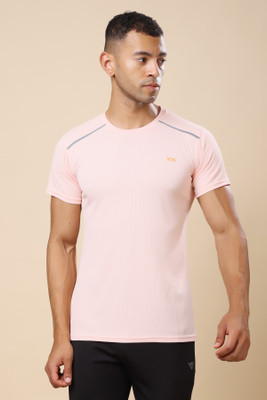 KEX Solid Men Round Neck Pink T-Shirt