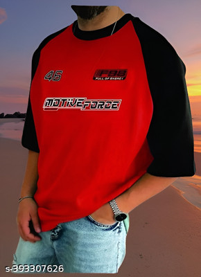 Looper Printed Men Round Neck Red, Black T-Shirt