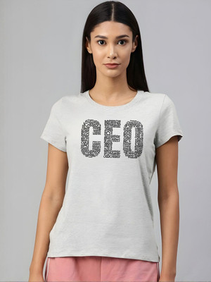 SZN Graphic Print Women Round Neck Grey T-Shirt