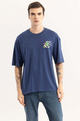 Snitch Printed, Typography Men Round Neck Blue T-Shirt
