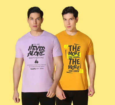 WOOSTRO Printed Men Round Neck Yellow, Pink T-Shirt