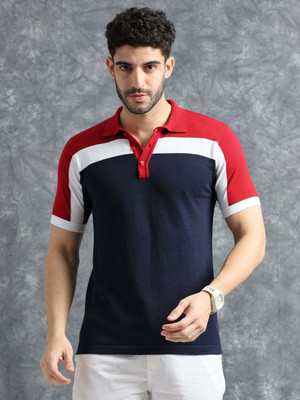 VAN DSL Printed Men Polo Neck Blue T-Shirt