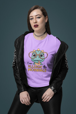Clori Solid Women Round Neck Purple T-Shirt