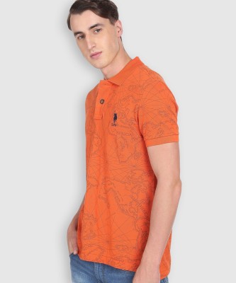 U.S. POLO ASSN. Printed Men Polo Neck Orange T-Shirt