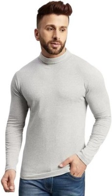 Trendolo Solid Men High Neck Grey T-Shirt