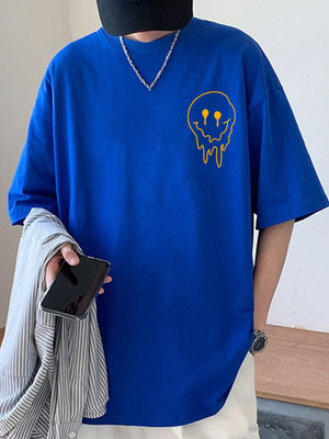 Cool Plus Solid Men Round Neck Blue T-Shirt