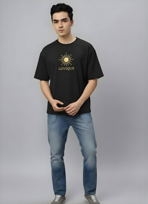 Lovique Printed Men Round Neck Black T-Shirt