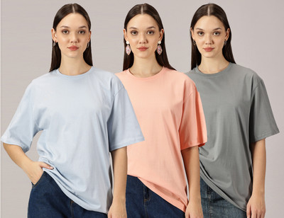 DISINVENT Solid Women Round Neck Multicolor T-Shirt
