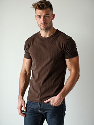 Fashion And Youth Solid Men Round Neck Brown T-Shirt