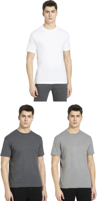 JOCKEY Solid Men Round Neck Grey, White T-Shirt