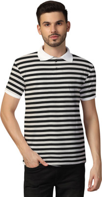 tfurnish Striped Men Polo Neck Black T-Shirt