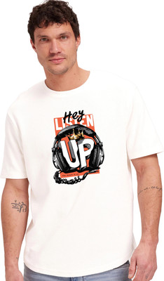 METRONAUT Printed Men Round Neck White T-Shirt