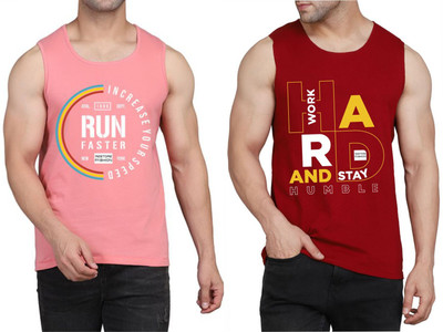 WOOSTRO Graphic Print Men Scoop Neck Pink, Maroon T-Shirt