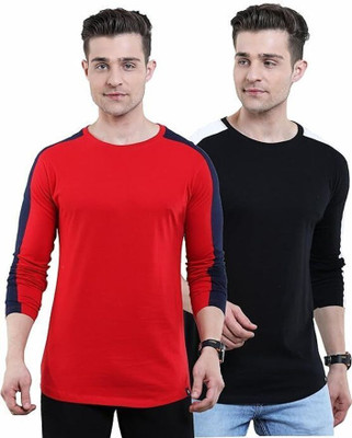 Texman Solid Men Round Neck Red, Black T-Shirt
