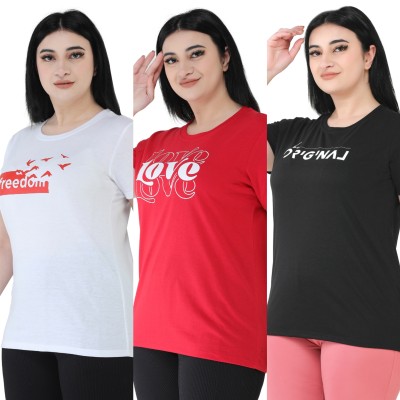 Padmakshi Self Design Women Round Neck Multicolor T-Shirt